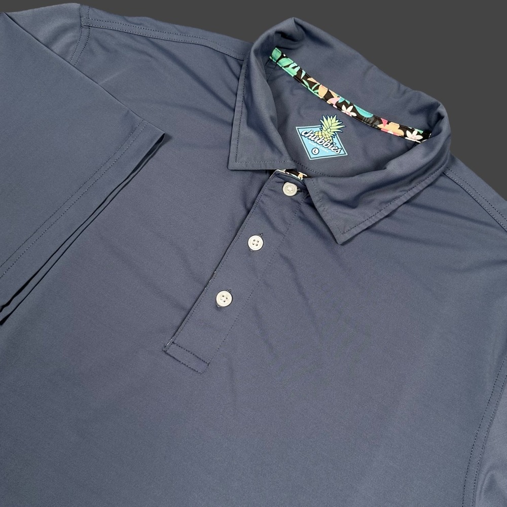 Chubbies Performance Polo Mens Large Blue Floral Trim Short Sleeve Stretch Golf